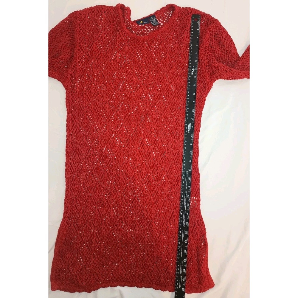 Liz Sport Vintage Cover Up Tunic Linen Blend Boho Crochet Knit Size Medium Red - Picture 9 of 16